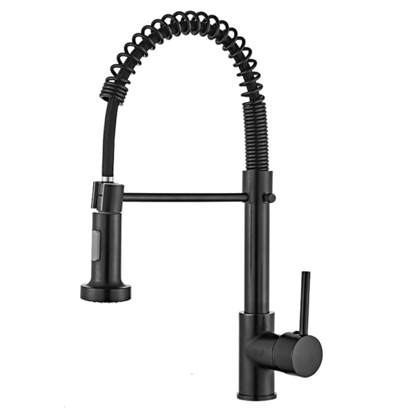 Modern Single-Handle Black Kitchen Faucet with Pull Out Feature Hot & Cold Water Water Saving Single-Hole Installation