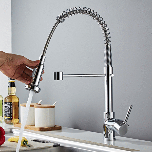 Finnian Kitchen Faucet Stainless Steel Double-Handle Wall Mounted Basin Faucet for Sink Pull Out Spray for Restaurants Hotels